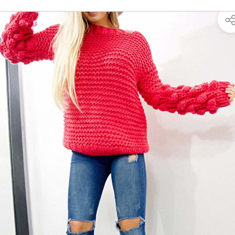 Fuchsia Pom Pom Sweater